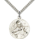 St. Bernard of Clairvaux Medal, Sterling Silver - 24&quot; 2.4mm Rhodium Plate Endless Chain