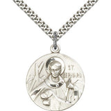 St. Bernard of Clairvaux Medal, Sterling Silver - 24&quot; 2.4mm Rhodium Plate Endless Chain