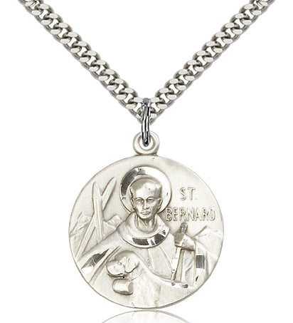 St. Bernard of Clairvaux Medal, Sterling Silver - 24&quot; 2.4mm Rhodium Plate Endless Chain