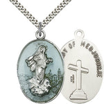 Medjugorje Medal, Sterling Silver - 24&quot; 2.4mm Rhodium Plate Endless Chain