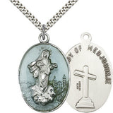 Medjugorje Medal, Sterling Silver - 24&quot; 2.4mm Rhodium Plate Endless Chain