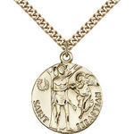 St. Sebastian Medal, Gold Filled - 24&quot; 2.4mm Gold Plated Endless Chain