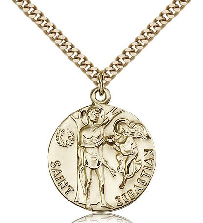 St. Sebastian Medal, Gold Filled - 24&quot; 2.4mm Gold Plated Endless Chain