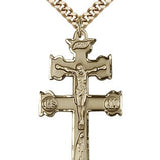 Caravaca Crucifix Pendant, Gold Filled - 24&quot; 2.4mm Gold Plated Endless Chain