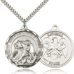 St. Joseph National Guard Medal, Sterling Silver - 24&quot; 2.4mm Rhodium Plate Endless Chain