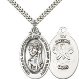 St. Christopher National Guard Medal, Sterling Silver - 24&quot; 2.4mm Rhodium Plate Endless Chain
