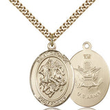St. George Army Medal, Gold Filled, Large - 24&quot; 2.4mm Gold Plated Chain + Clasp