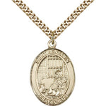 St. Benjamin Medal, Gold Filled, Large - 24&quot; 2.4mm Gold Plated Chain + Clasp