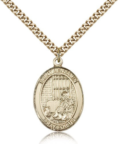 St. Benjamin Medal, Gold Filled, Large - 24&quot; 2.4mm Gold Plated Chain + Clasp
