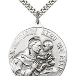 St. Anthony Medal, Sterling Silver - 24&quot; 2.4mm Rhodium Plate Endless Chain
