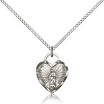 Our Lady of Guadalupe Heart Medal, Sterling Silver - 18&quot; 1.2mm Sterling Silver Chain + Clasp