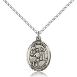 St. Vitus Medal, Sterling Silver, Medium - 18&quot; 1.2mm Sterling Silver Chain + Clasp