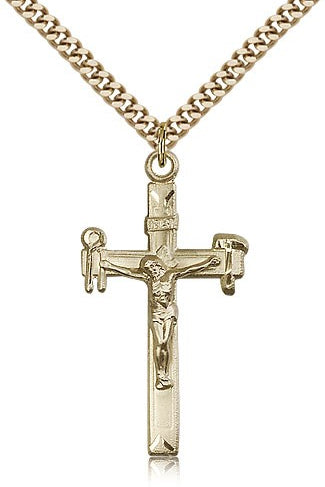 Crucifix Pendant, Gold Filled - 24&quot; 2.4mm Gold Plated Endless Chain
