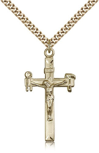 Crucifix Pendant, Gold Filled - 24&quot; 2.4mm Gold Plated Endless Chain