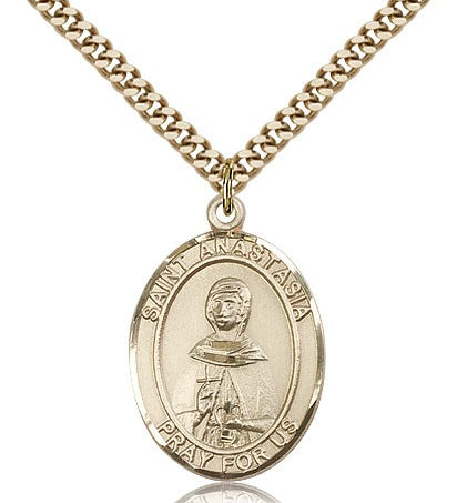 St. Anastasia Medal, Gold Filled, Large - 24&quot; 2.4mm Gold Plated Chain + Clasp