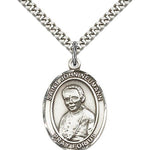 St. John Neumann Medal, Sterling Silver, Large - 24&quot; 2.4mm Rhodium Plate Chain + Clasp