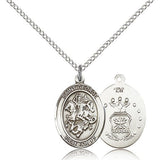 St. George Air Force Medal, Sterling Silver, Medium - 18&quot; 1.2mm Sterling Silver Chain + Clasp