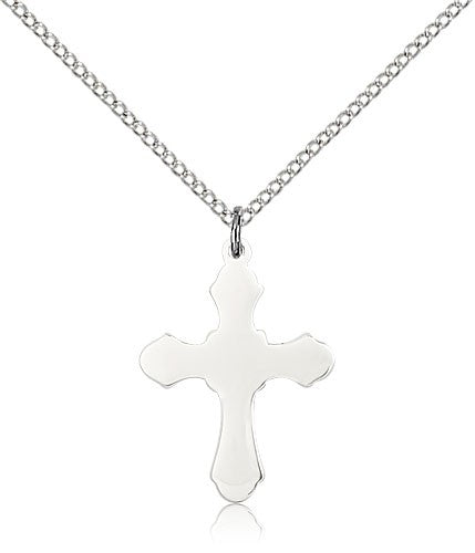 Cross Pendant, Sterling Silver - 18&quot; 1.2mm Sterling Silver Chain + Clasp