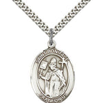 St. Boniface Medal, Sterling Silver, Large - 24&quot; 2.4mm Rhodium Plate Chain + Clasp