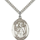 St. Boniface Medal, Sterling Silver, Large - 24&quot; 2.4mm Rhodium Plate Chain + Clasp