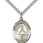 St. Katharine Drexel Medal, Sterling Silver, Large - 24&quot; 2.4mm Rhodium Plate Chain + Clasp