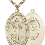 Divine Mercy Medal, Gold Filled - 24&quot; 2.4mm Gold Plated Endless Chain