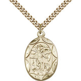 St. Michael the Archangel Medal, Gold Filled - 24&quot; 2.4mm Gold Plated Endless Chain
