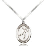 St. Sebastian Figure Skating Medal, Sterling Silver, Medium - 18&quot; 1.2mm Sterling Silver Chain + Clasp