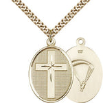 Paratrooper Cross Pendant, Gold Filled - 24&quot; 2.4mm Gold Plated Endless Chain