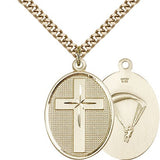 Paratrooper Cross Pendant, Gold Filled - 24&quot; 2.4mm Gold Plated Endless Chain