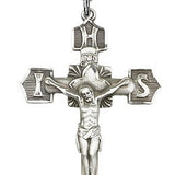 Crucifix Pendant, Sterling Silver - 24&quot; 2.4mm Rhodium Plate Endless Chain