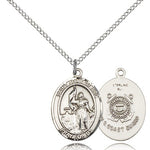 St. Joan of Arc  Coast Guard Medal, Sterling Silver, Medium - 18&quot; 1.2mm Sterling Silver Chain + Clasp