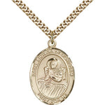St. Lidwina of Schiedam Medal, Gold Filled, Large - 24&quot; 2.4mm Gold Plated Chain + Clasp