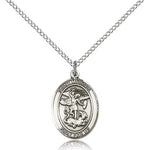 St. Michael the Archangel Medal, Sterling Silver, Medium - 18&quot; 1.2mm Sterling Silver Chain + Clasp
