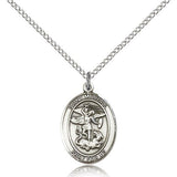 St. Michael the Archangel Medal, Sterling Silver, Medium - 18&quot; 1.2mm Sterling Silver Chain + Clasp