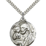 St. Joseph Medal, Sterling Silver - 24&quot; 2.4mm Rhodium Plate Endless Chain