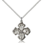 4 Way Cross Pendant, Sterling Silver - 18&quot; 1.2mm Sterling Silver Chain + Clasp