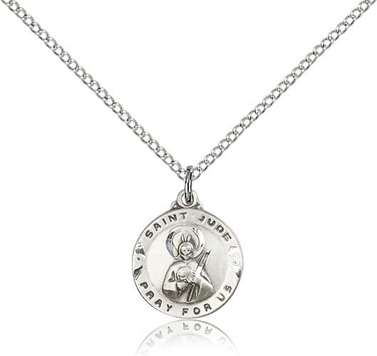 St. Jude Medal, Sterling Silver - 18&quot; 1.2mm Sterling Silver Chain + Clasp