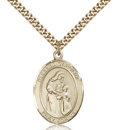 Blessed Caroline Gerhardinger Medal, Gold Filled, Medium - 24&quot; 2.4mm Gold Plated Chain + Clasp