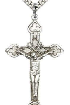Crucifix Pendant, Sterling Silver - 24&quot; 2.4mm Rhodium Plate Endless Chain