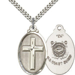 Coast Guard Cross Pendant, Sterling Silver - 24&quot; 2.4mm Rhodium Plate Endless Chain