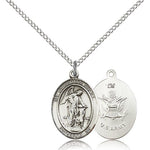 Guardian Angel Army Medal, Sterling Silver, Medium - 18&quot; 1.2mm Sterling Silver Chain + Clasp
