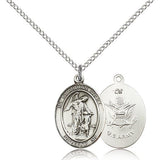 Guardian Angel Army Medal, Sterling Silver, Medium - 18&quot; 1.2mm Sterling Silver Chain + Clasp