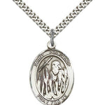 St. Polycarp of Smyrna Medal, Sterling Silver, Large - 24&quot; 2.4mm Rhodium Plate Chain + Clasp