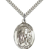 St. Polycarp of Smyrna Medal, Sterling Silver, Large - 24&quot; 2.4mm Rhodium Plate Chain + Clasp