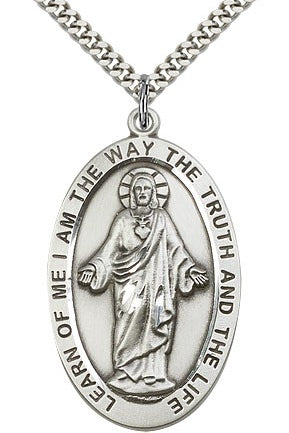 Scapular Medal, Sterling Silver - 24&quot; 2.4mm Rhodium Plate Endless Chain