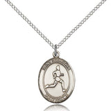 St. Sebastian Track and Field Medal, Sterling Silver, Medium - 18&quot; 1.2mm Sterling Silver Chain + Clasp
