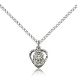 Miraculous Medal, Sterling Silver - 18&quot; 1.2mm Sterling Silver Chain + Clasp