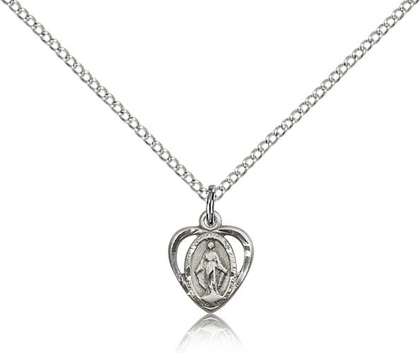 Miraculous Medal, Sterling Silver - 18&quot; 1.2mm Sterling Silver Chain + Clasp
