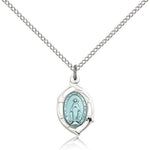 Miraculous Medal, Sterling Silver - 18&quot; 1.2mm Sterling Silver Chain + Clasp